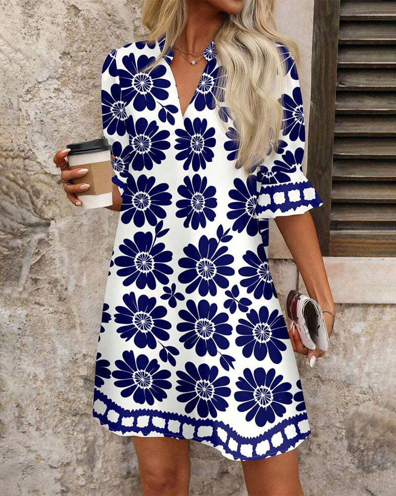 Elegante Rechthoekige Jurk met Florale Print