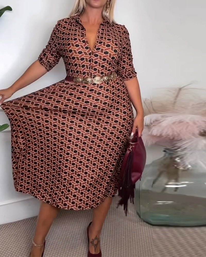 Jurk Met Reverskraag En Geometrische Print