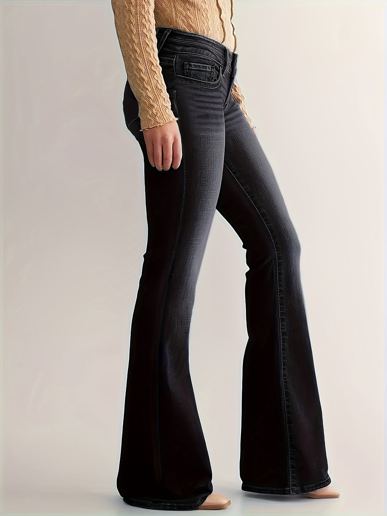 High-waisted flared jeans - medium blauwe dames denim broek