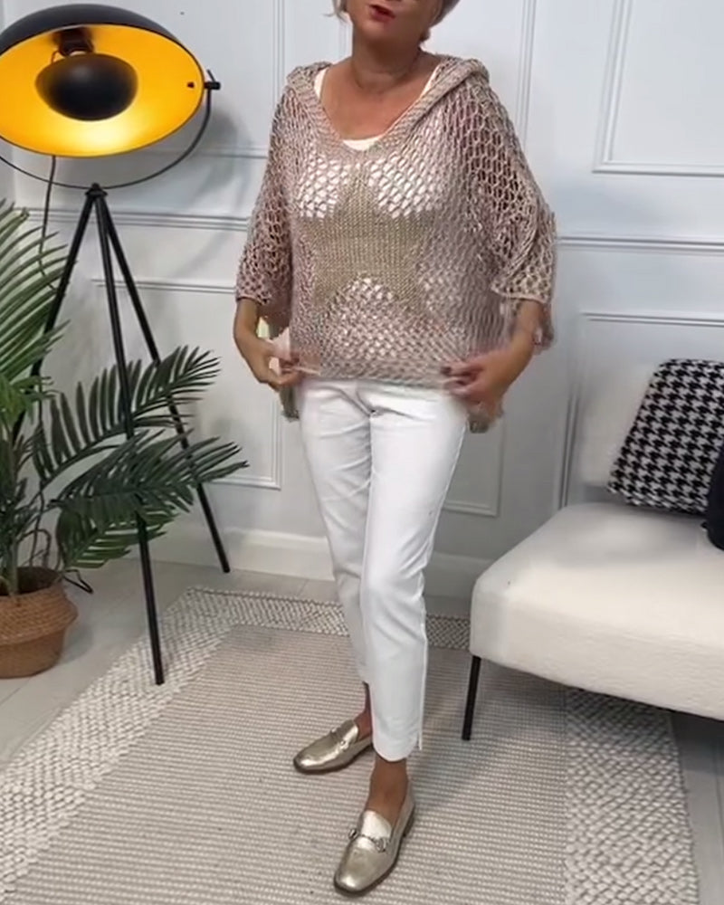 Effen trui met capuchon en uitgesneden sterren