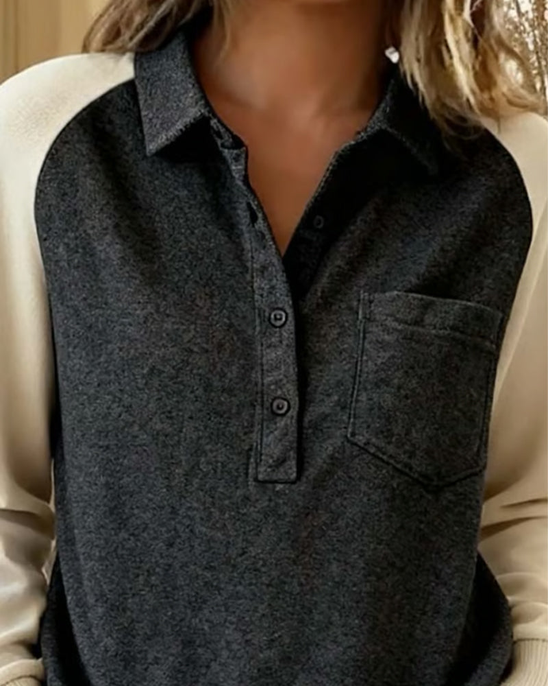 Top Polo Kraag Contrasterende Kleur Lange Mouw