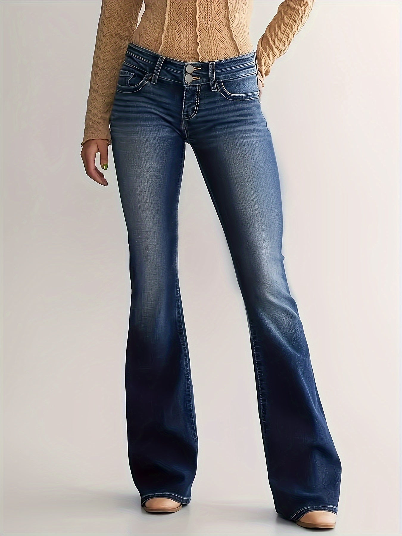 High-waisted flared jeans - medium blauwe dames denim broek