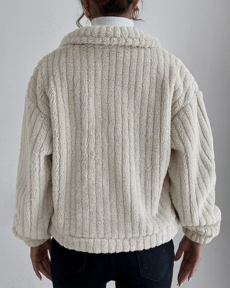 Casual effen kleur verdikte jas met revers knoop en lange mouw