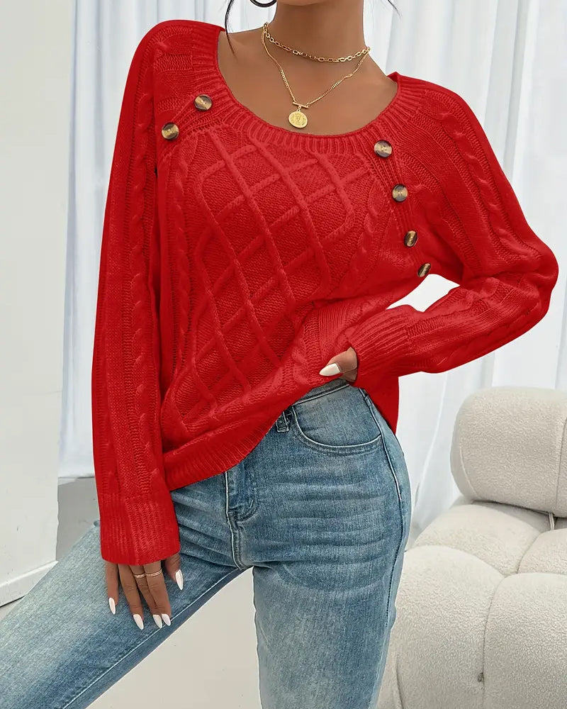 Trui Effen Raglanmouwen Gesp Kabelssteek