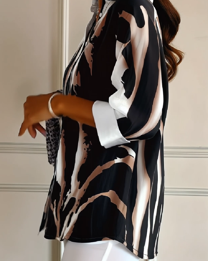 Bloes Staande Kraag Onregelmatig Bedrukt