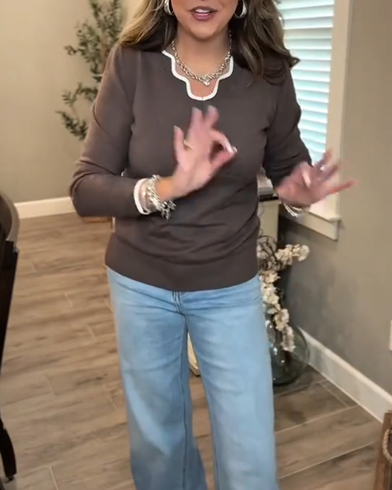 Basis Trui Lange Mouw met Contrasterende Kleur