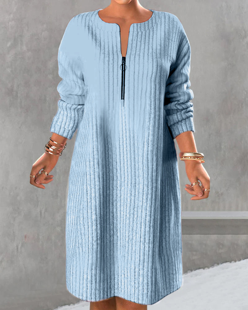 Lang gebreide jurk met rits - stijlvolle winteroutfit voor dames