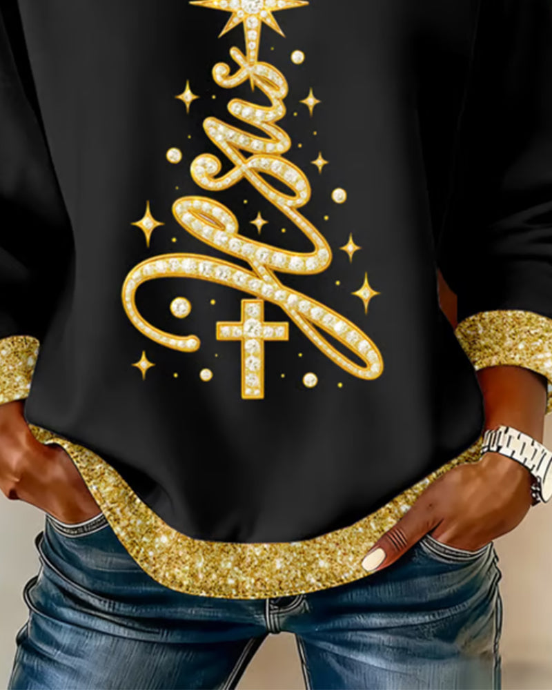 Gedrukte Sweatshirt Met Kerstboom En Ronde Hals