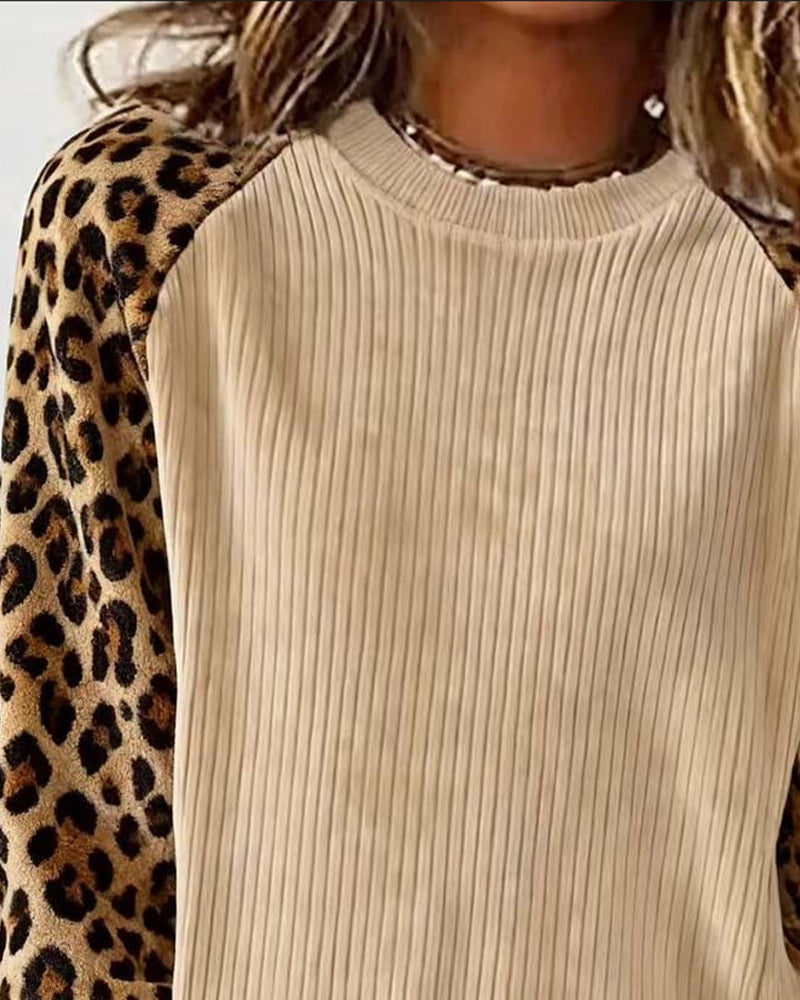 Casual Top Van Corduroy Met Luipaardprint