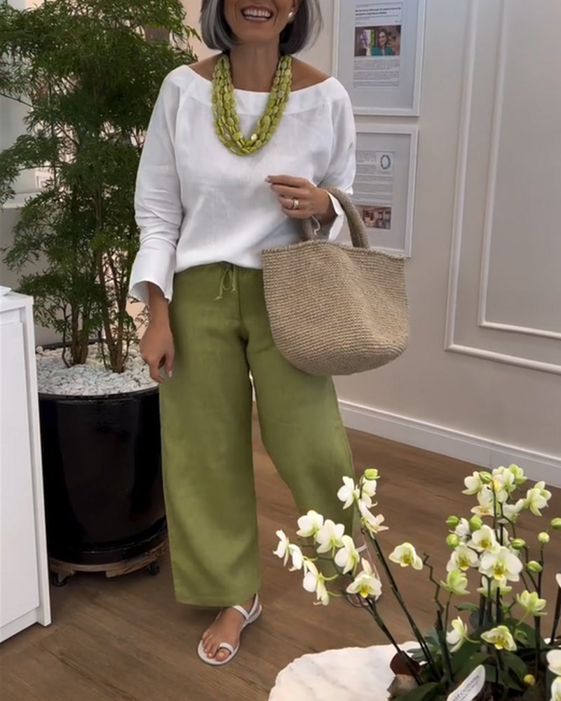 Eenvoudig Top Met Ronde Hals, Eenkleurige en Langermans