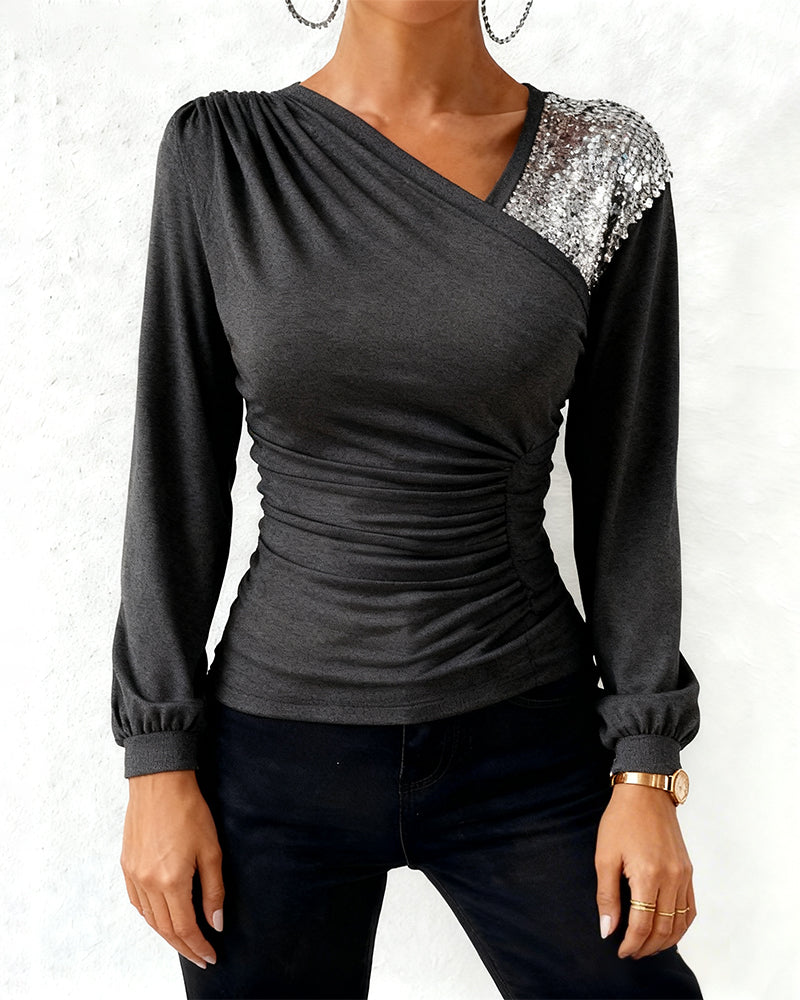 Top Paillettenpaneel V-Hals