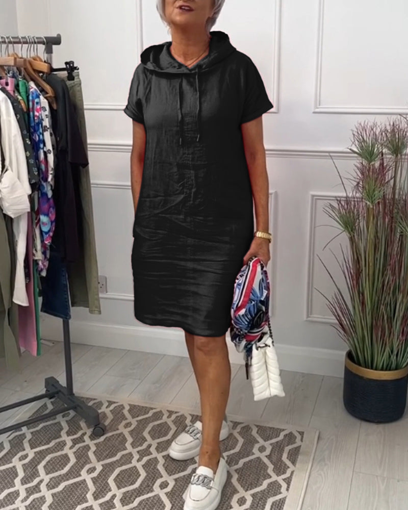 Casual jurk met korte mouwen en capuchon