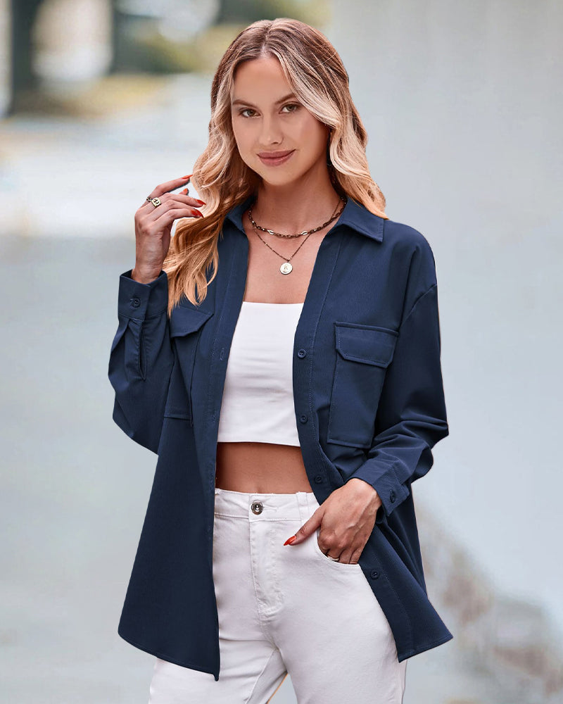 Casual blouse met lange mouwen in effen kleur