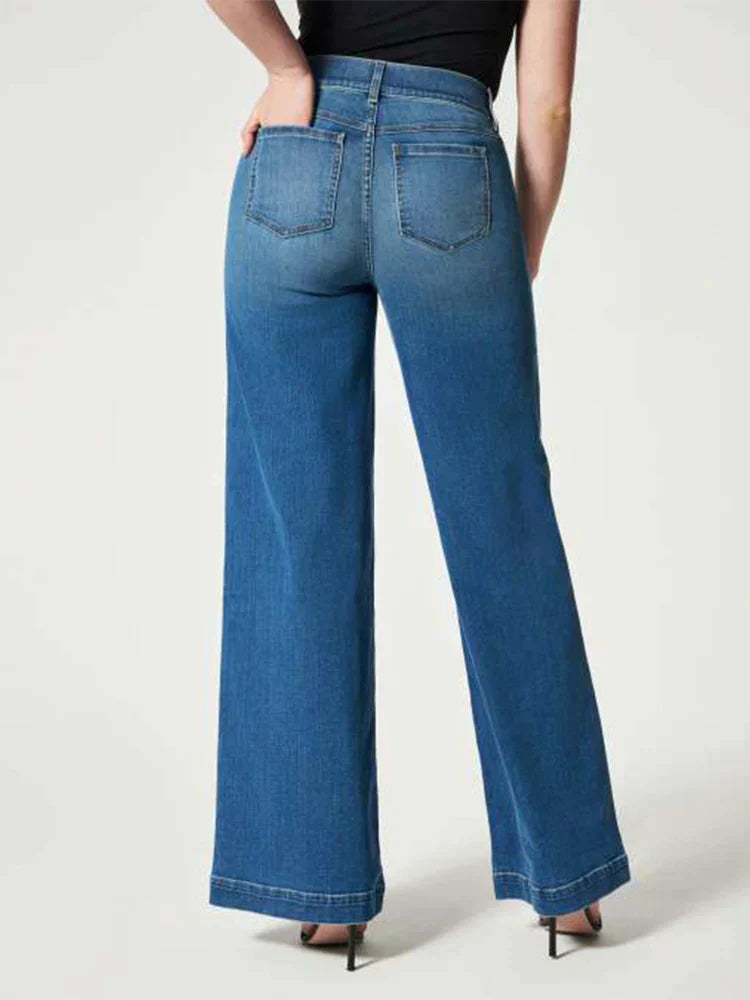 Zwarte wijde pijpen jeans - trendy hoge taille dames denim broeken