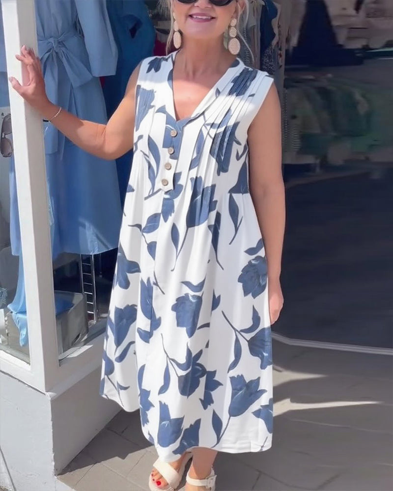 Jurk V-Hals Mouwloos Gedrukt