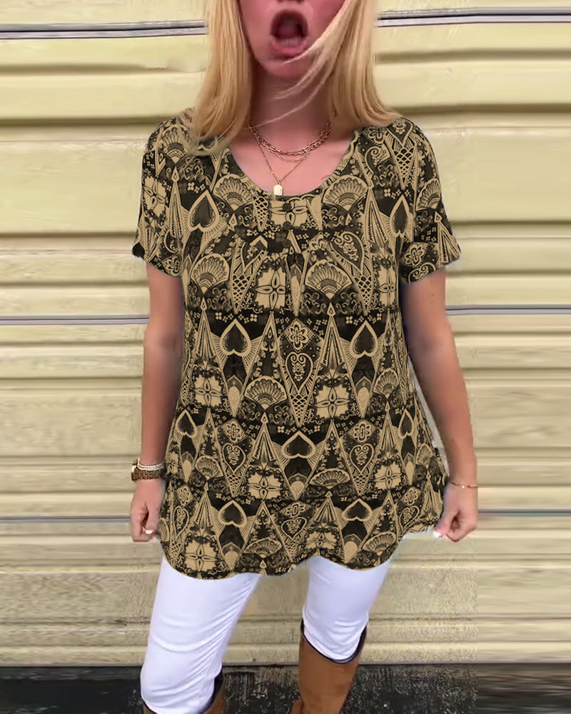 T-shirt casual retro ronde hals bedrukt