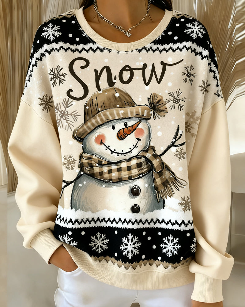 Langmouwige Casual Sweatshirt Met Sneeuwpopprint