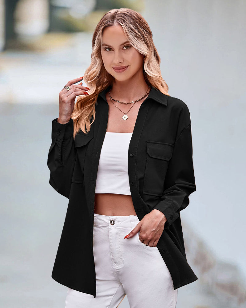 Casual blouse met lange mouwen in effen kleur