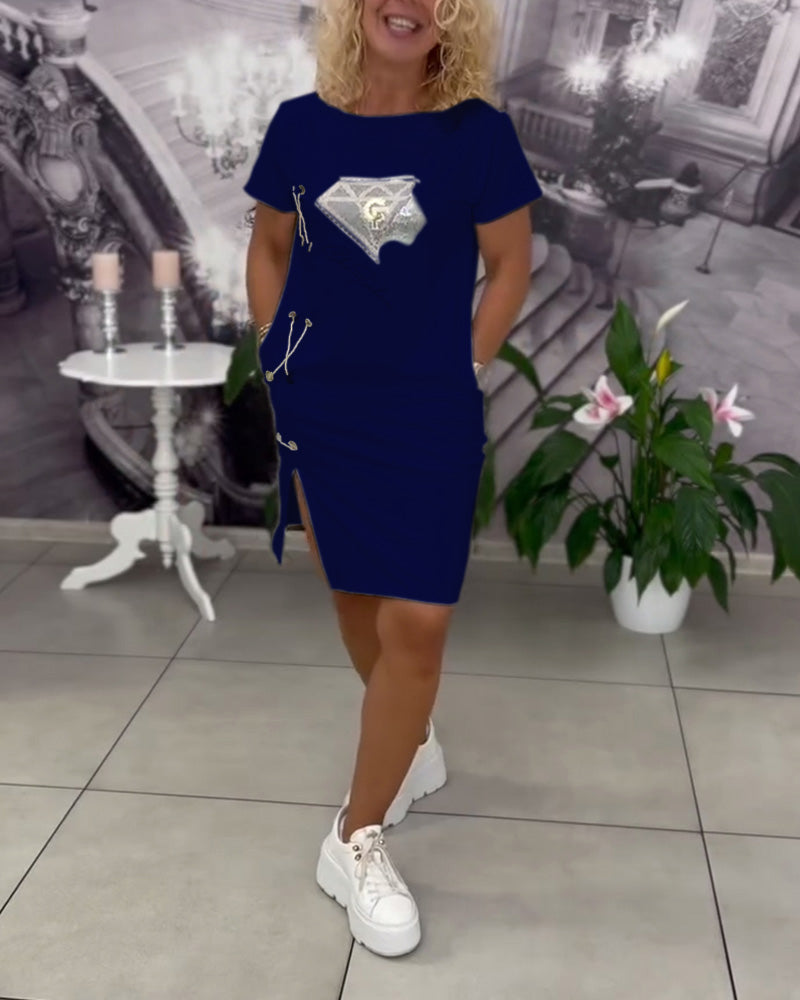 Jurk Bedrukt Nauwsluitend Split