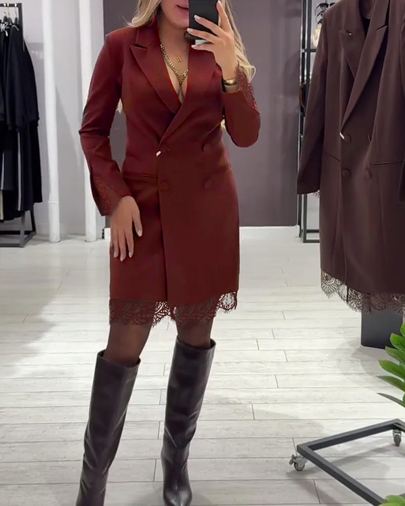 Jurk Met V-Hals En Contrastvakken Voor Werk