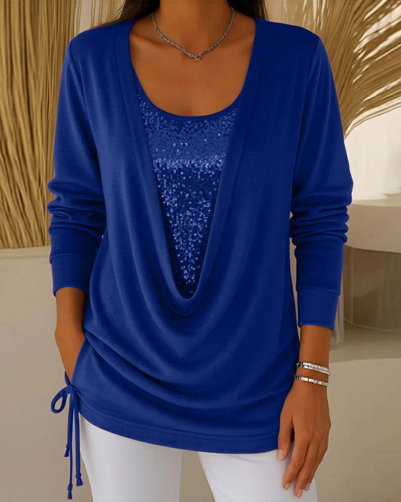 Pailletten Top Met Contrasterende Kleuren In Tweedelig Look