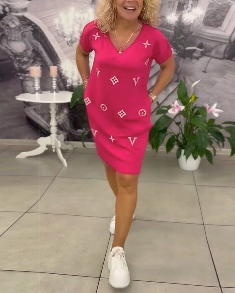 Jurk Mode V-Hals Korte Mouwen