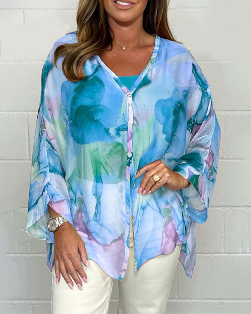 Casual blouse met V-hals en lange mouwen met print