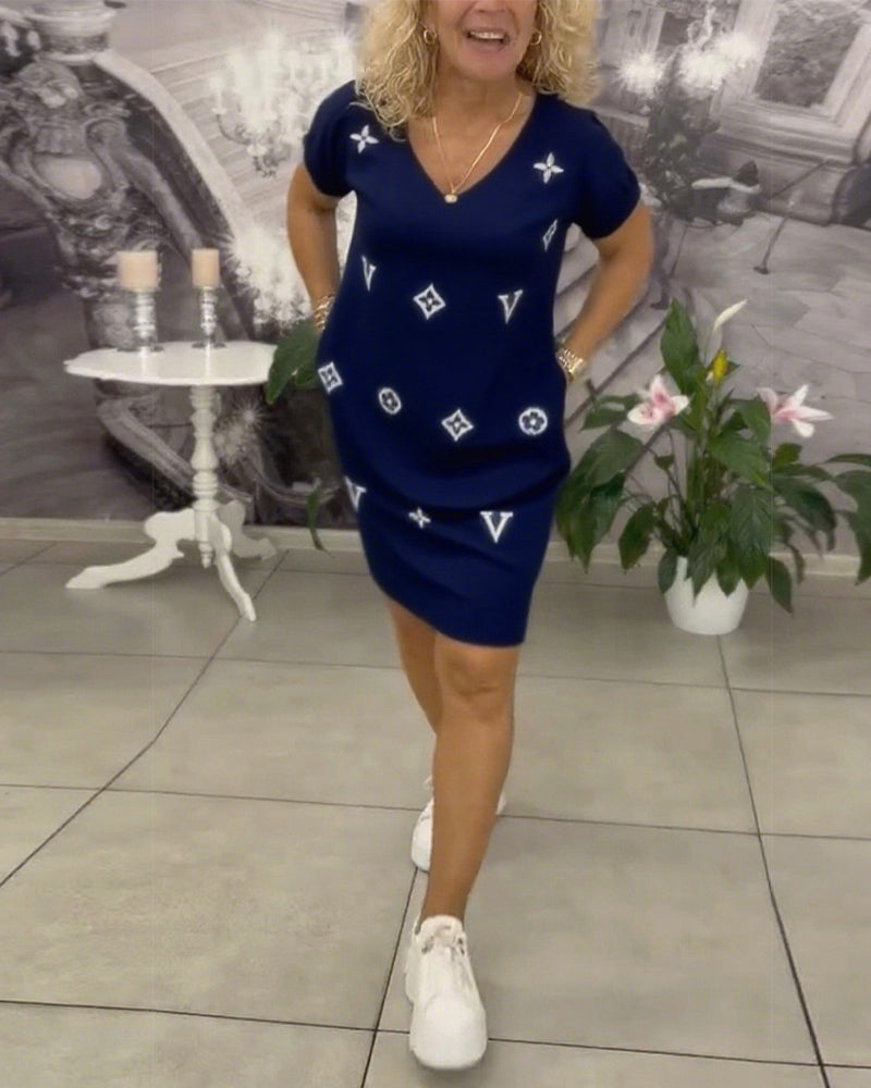 Jurk Mode V-Hals Korte Mouwen