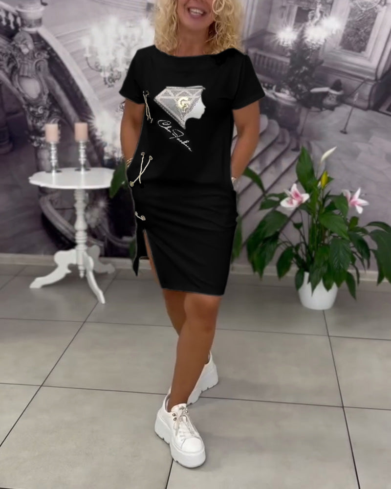 Jurk Bedrukt Nauwsluitend Split