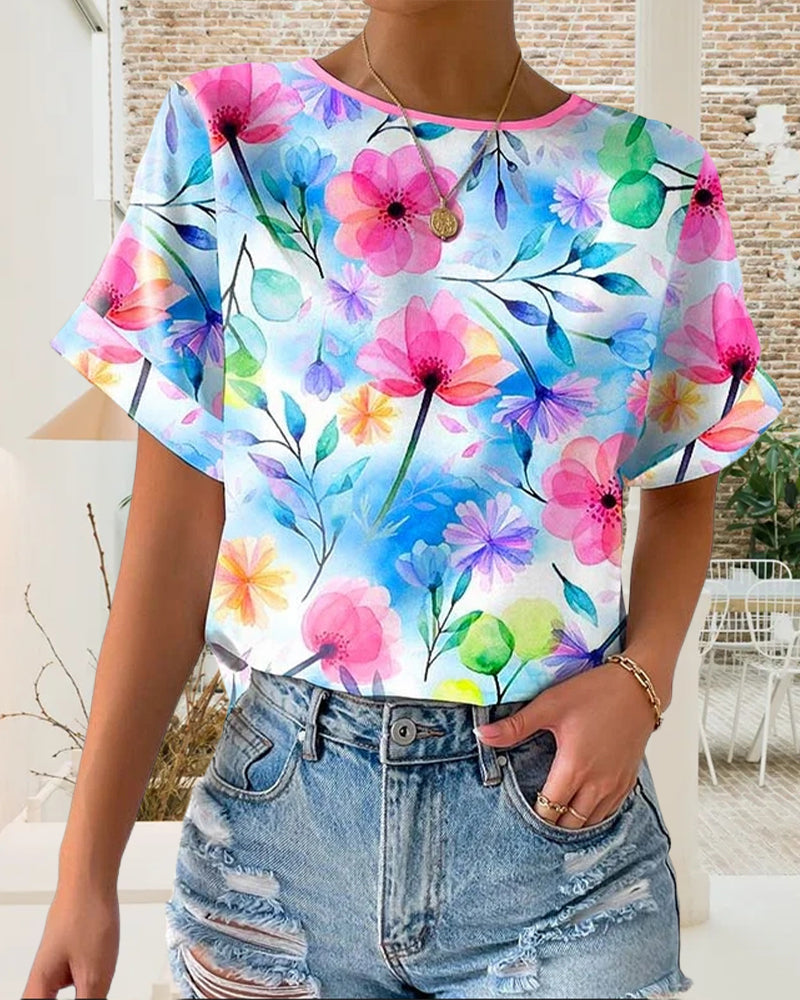 Blouse Bedrukt Ronde Hals Korte Mouwen