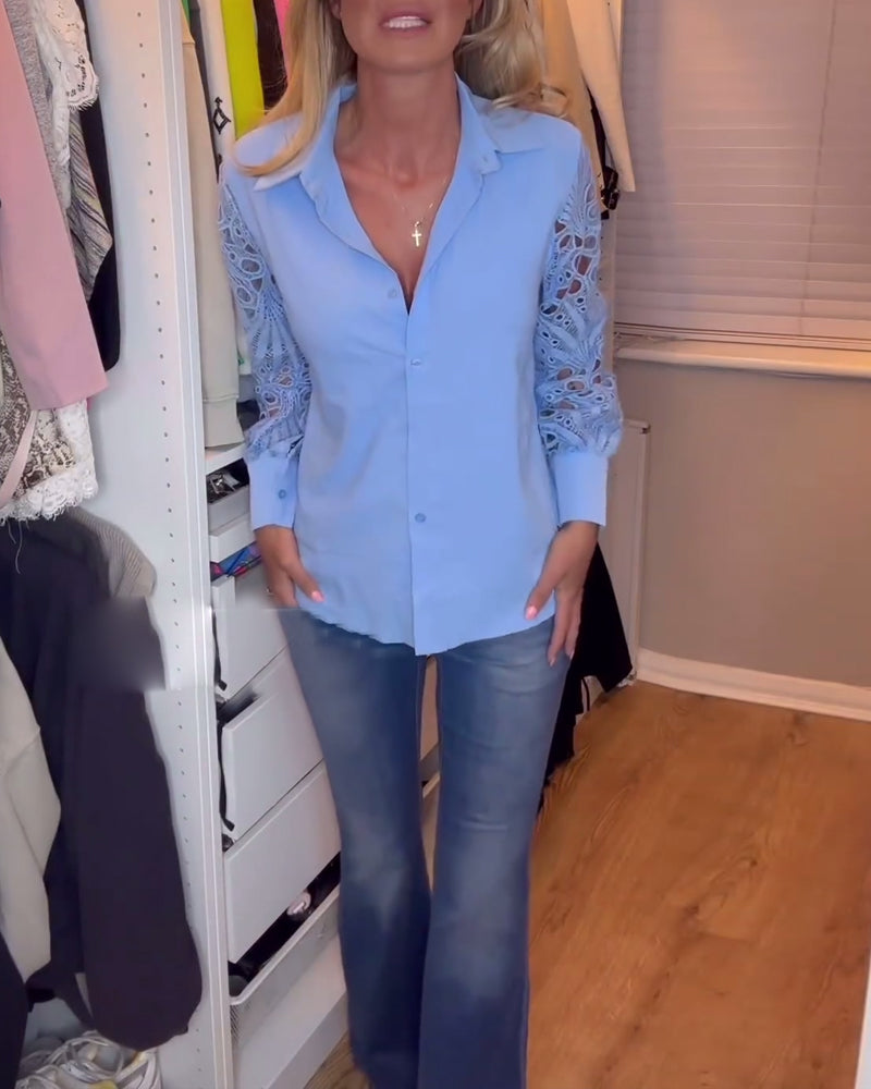 Effen overhemd met revers en kanten mouwen