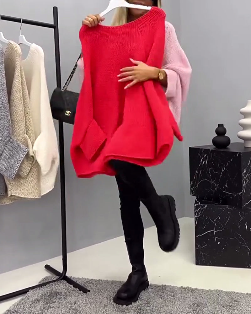 Mode effen kleur pullover met vleermuismouw en ronde hals