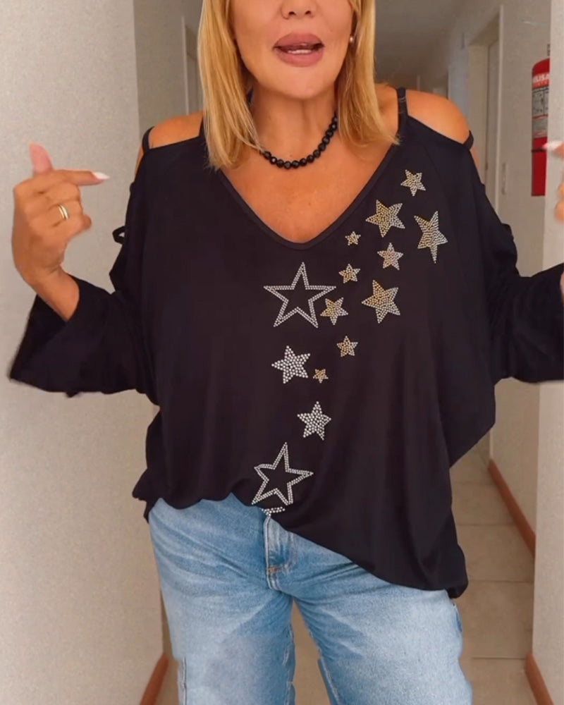 Off-shoulder top met sterrenprint en uitsnijding