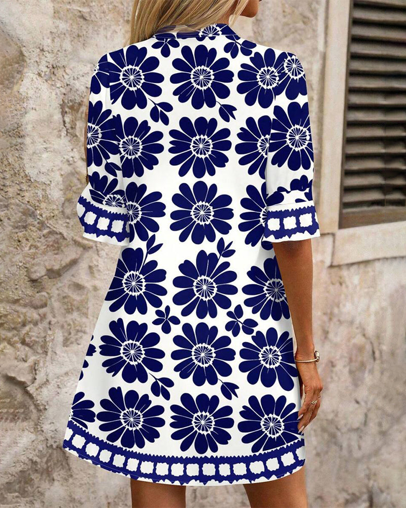 Elegante Rechthoekige Jurk met Florale Print