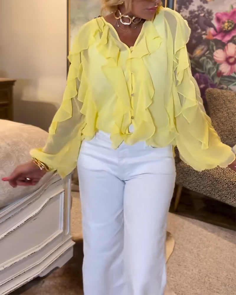 Losvallende Effen Blouse Met Ruches