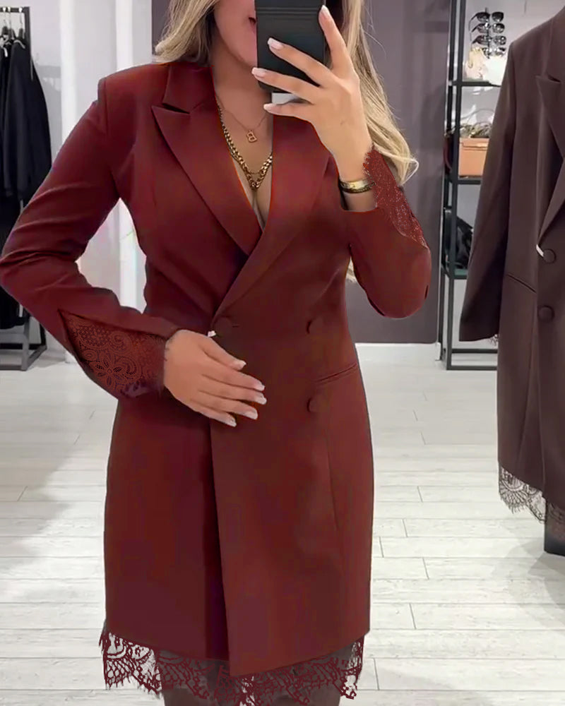 Jurk Met V-Hals En Contrastvakken Voor Werk