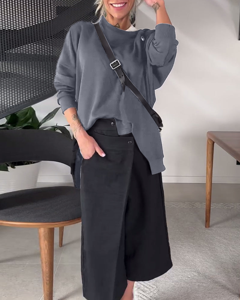 Effen casual sweatshirt met ronde hals en split