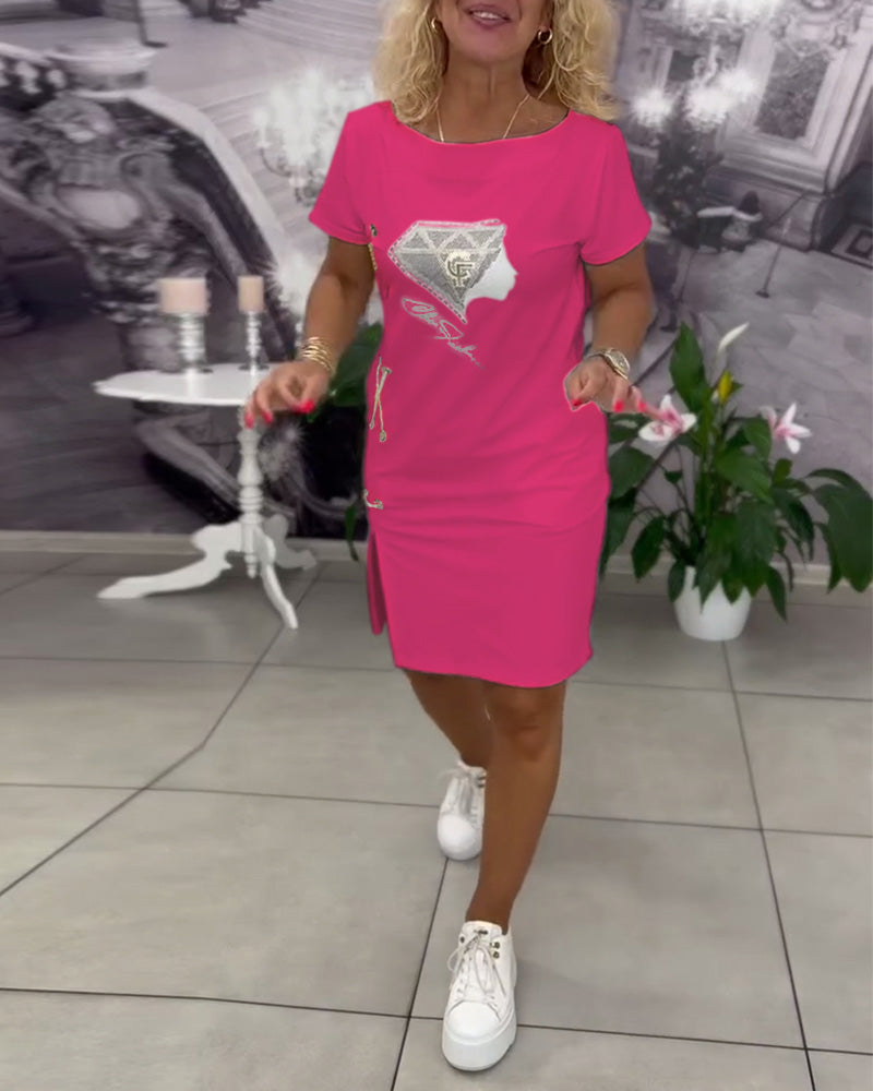 Jurk Bedrukt Nauwsluitend Split