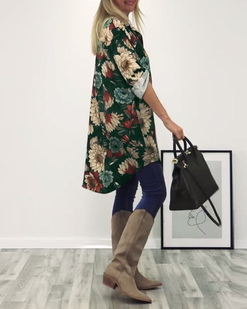 Revers overhemd met patchwork en luipaardprint