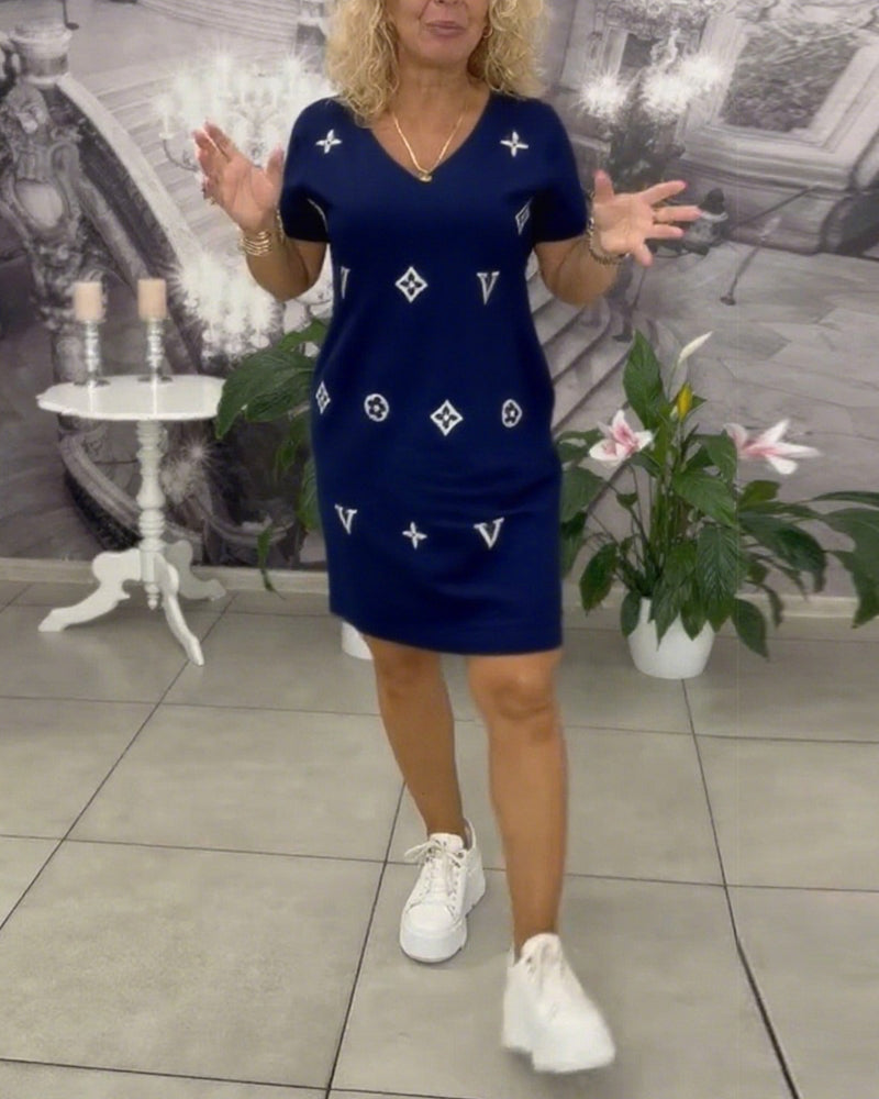 Jurk Mode V-Hals Korte Mouwen