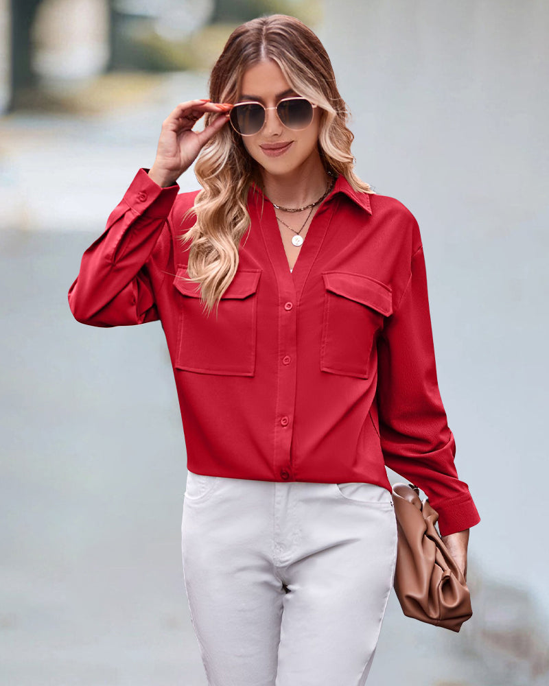 Casual blouse met lange mouwen in effen kleur