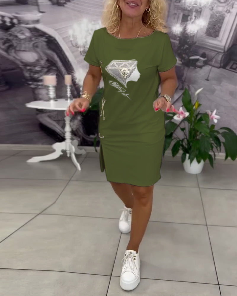 Jurk Bedrukt Nauwsluitend Split