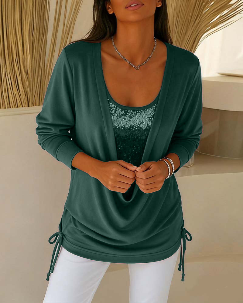 Pailletten Top Met Contrasterende Kleuren In Tweedelig Look