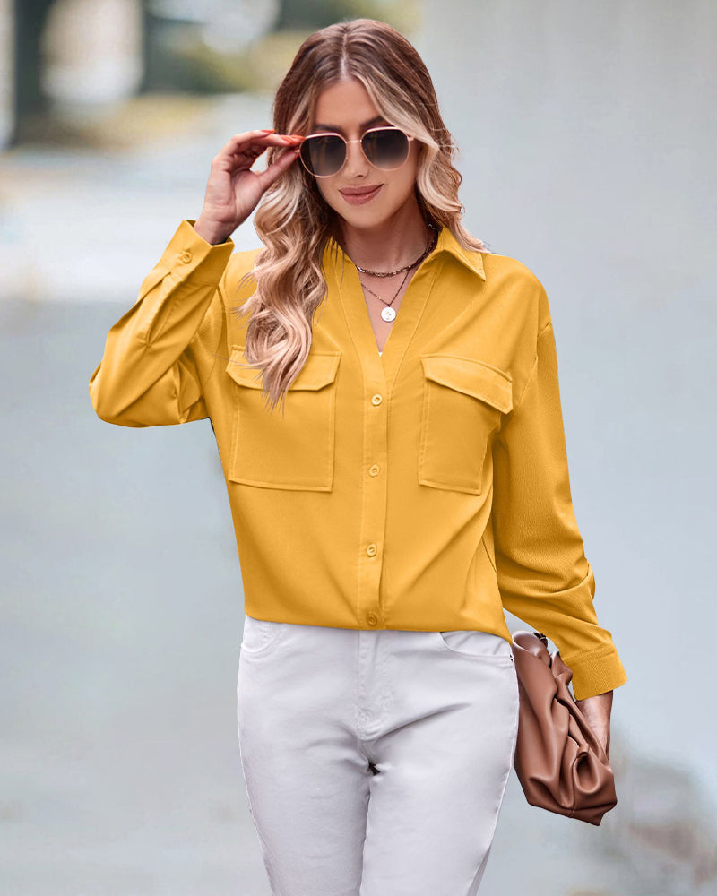 Casual blouse met lange mouwen in effen kleur