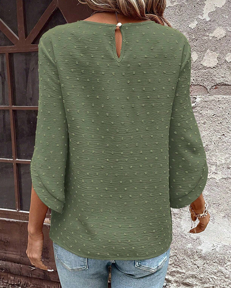 Blouse Ronde Hals Jacquard Effen Kleur