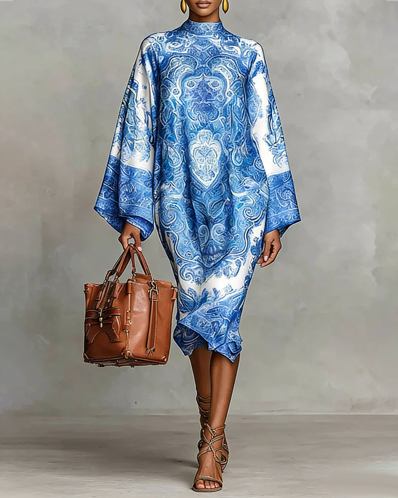 Hooggesloten Jurk Met Vintage Print