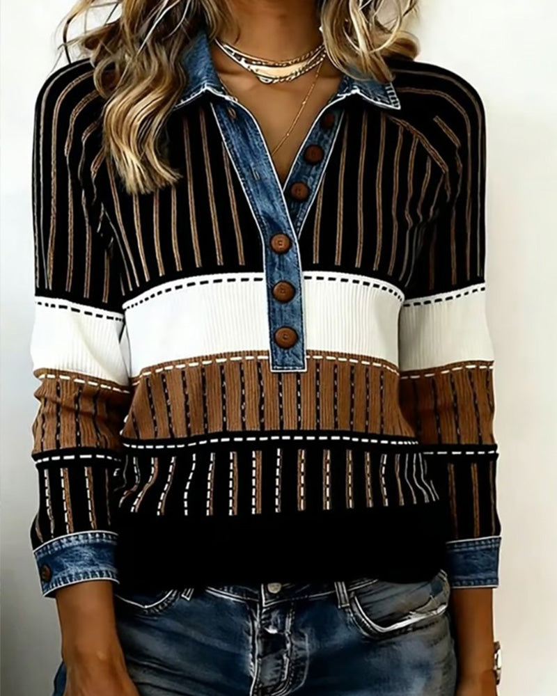 Een Veelzijdige Colorblock-Sweatshirt Met Overhemdkraag