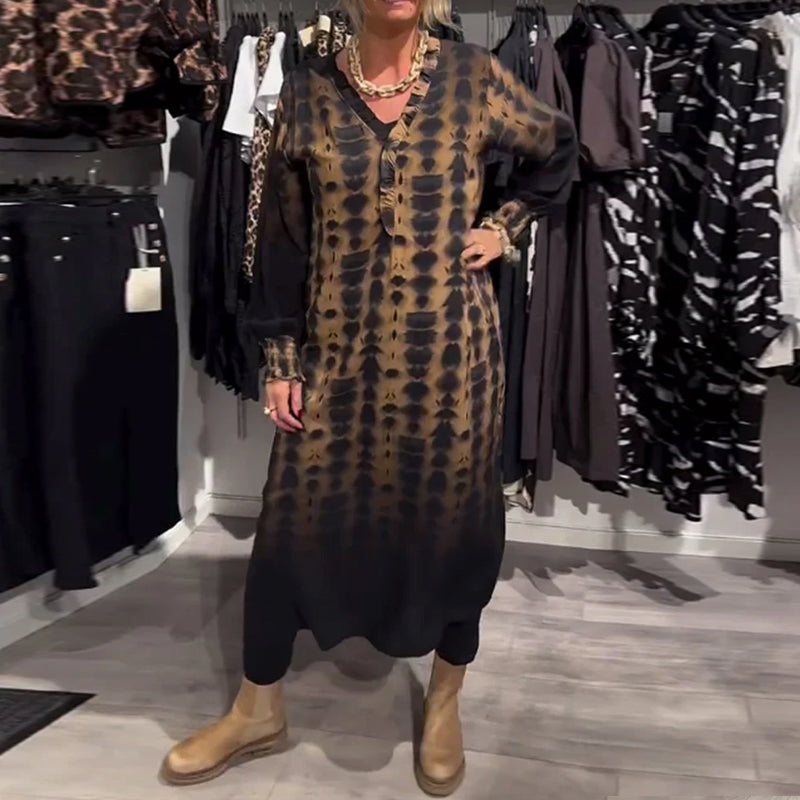 Jurk met V-hals en lange mouwen in kleurovergang