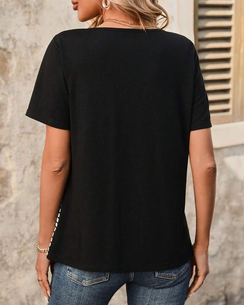 T-Shirt Casual Gestreepte Contrastkleur