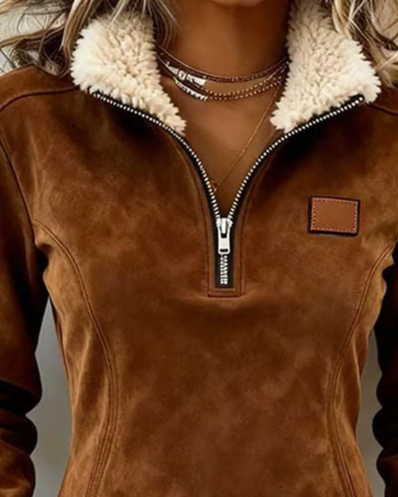 Sweatshirt Met Half-Zip Kragen, Asymmetrisch Ontwerp En Franje Detail